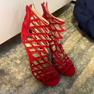 Red caged heels